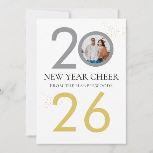 Trendy Elegant Script Happy New Year One Foto Feestdagenkaart