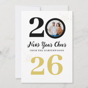 Trendy Elegant Script Happy New Year One Foto Feestdagenkaart