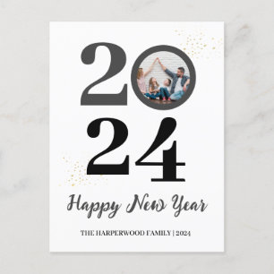 Trendy Elegant Script Happy New Year One Foto Feestdagenkaart