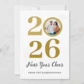 Trendy Elegant Script Happy New Year One Foto Feestdagenkaart (Voorkant)