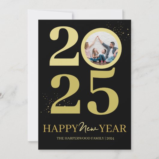 Trendy Elegant Script Happy New Year One Foto Feestdagenkaart (Voorkant)