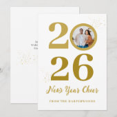 Trendy Elegant Script Happy New Year One Foto Feestdagenkaart (Voorkant / Achterkant)