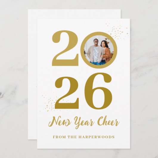 Trendy Elegant Script Happy New Year One Foto Feestdagenkaart (Voorkant / Achterkant)