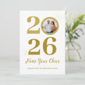 Trendy Elegant Script Happy New Year One Foto Feestdagenkaart (Staand voorkant)