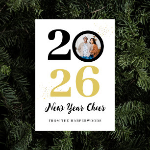 Trendy Elegant Script Happy New Year One Foto Feestdagenkaart