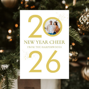 Trendy Elegant Script Happy New Year One Foto Feestdagenkaart