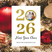 Trendy Elegant Script Happy New Year One Foto Feestdagenkaart