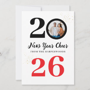 Trendy Elegant Script Happy New Year One Foto Feestdagenkaart