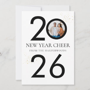 Trendy Elegant Script Happy New Year One Foto Feestdagenkaart