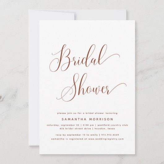 Trendy Elegant Script Terracotta Vrijgezellenfeest Kaart (Voorkant)