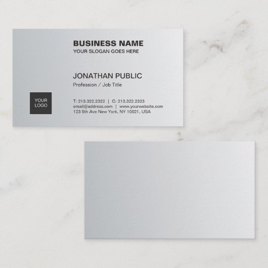 Trendy Elegant Silver Sleek Chic Plain Corporate Visitekaartje (Voorkant / Achterkant)