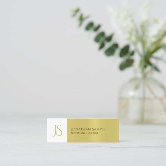 Trendy Elegant Slank Design Chic Gold Monogram Mini Visitekaartje (Staand voorkant)
