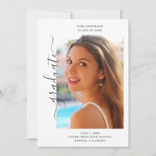 Trendy Elegant Two Photo Afstuderen Aankondiging (Voorkant)