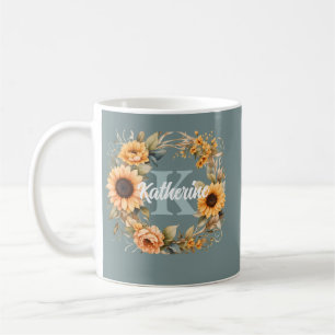 Trendy Elegant Waterverf Bloemen Monogram Koffiemok