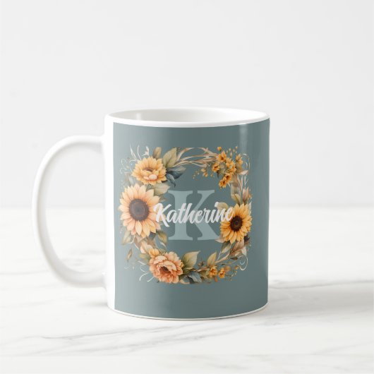 Trendy Elegant Waterverf Bloemen Monogram Koffiemok (Links)