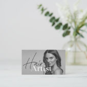 Trendy Elegant White Haarstylist Foto QR Code Visitekaartje (Staand voorkant)