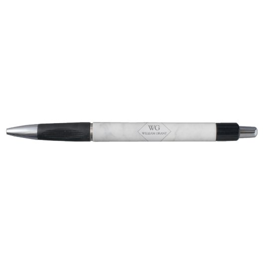 Trendy Elegant White Marble Monogram Design Pen (Voorkant)