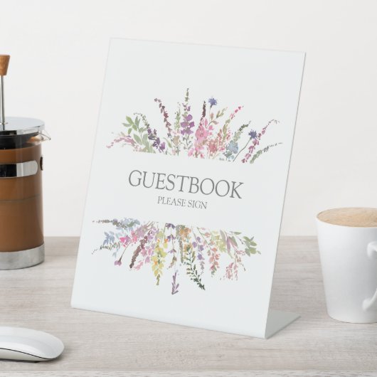 Trendy Elegant Wildflower Floral Wedding Guestbook Reclamebord Met Voetstuk (Insitu)