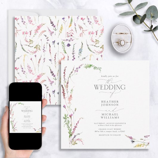 Trendy Elegant Wildflower Floral Wedding Kaart