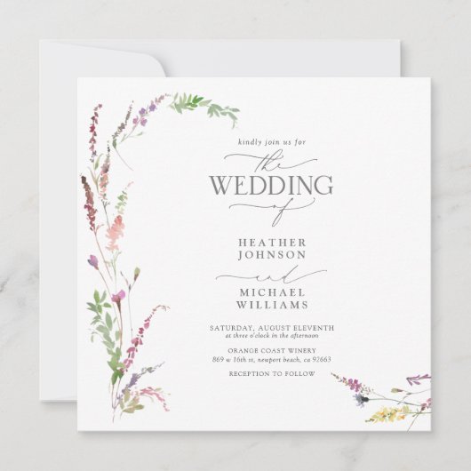 Trendy Elegant Wildflower Floral Wedding Kaart (Voorkant)