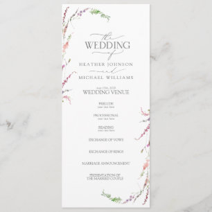 Trendy Elegant Wildflower Floral Wedding Programmakaart