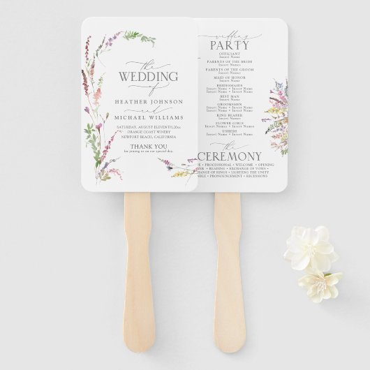 Trendy Elegant Wildflower Floral Wedding Programme Handwaaier (Voorkant en achterkant)