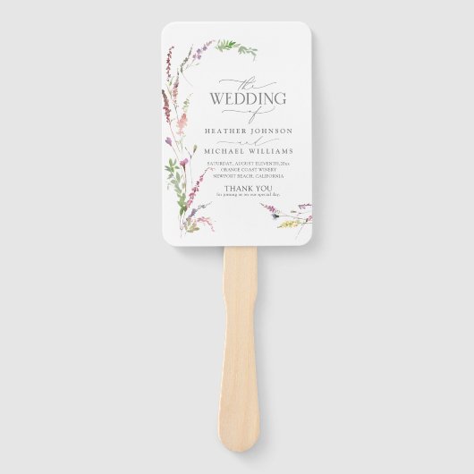 Trendy Elegant Wildflower Floral Wedding Programme Handwaaier (Voorkant)