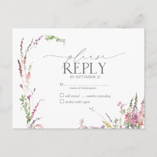 Trendy Elegant Wildflower Floral Wedding RSVP Uitnodiging Briefkaart (Voorkant)
