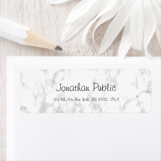 Trendy Elegant Wit Marmeren Script Luxe Modern Etiket (Insitu)