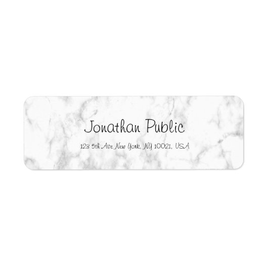 Trendy Elegant Wit Marmeren Script Luxe Modern Etiket (Voorkant)