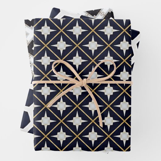 Trendy Elegant Zwart Goud en Wit Luxe Inpakpapier Vel (In situ)