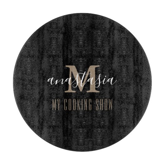Trendy Elegant Zwart Monogram Rond Snijplank (Voorkant)