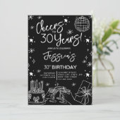 Trendy Elegant Zwart & Wit 30ste Verjaardag Kaart (Staand voorkant)