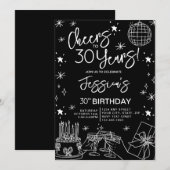 Trendy Elegant Zwart & Wit 30ste Verjaardag Kaart (Voorkant / Achterkant)