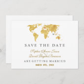 Trendy Elegante Bestemming Goud Wereldkaart Trouwd Save The Date (Voorkant / Achterkant)