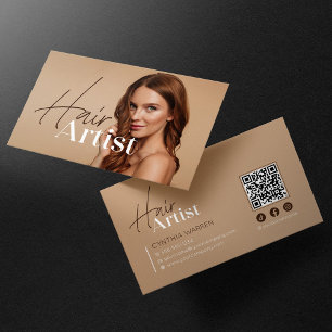 Trendy Elegante Biege Hairstylist Foto QR Code Visitekaartje