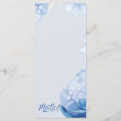 Trendy Elegante Blauwe Bloemen Trouwfeest Menu (Achterkant)