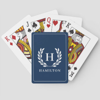 Trendy Elegante Blauwe Klassieke Initiële Monogram Pokerkaarten