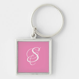 Trendy Elegante DIY Script Monogram/Roze Sleutelhanger