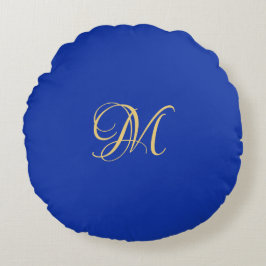 Trendy Elegante Effen Koninklijk Blauwe Naam Monog Rond Kussen