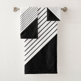 Trendy Elegante Geometrische Chic Zwart en Wit Bad Handdoek