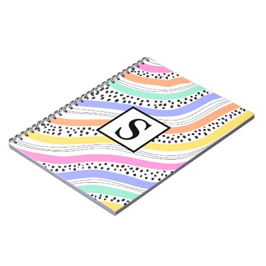 Trendy Elegante Geometrische Retro Golven Regenboo Notitieboek (Linkerzijde)