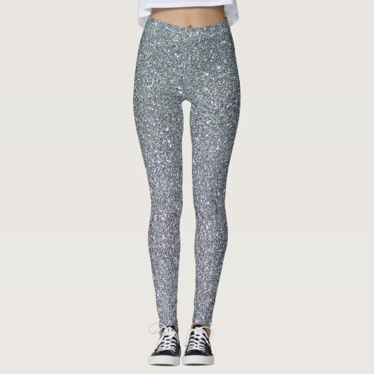 Trendy Elegante Grijze Glitter Leggings (Voorkant)