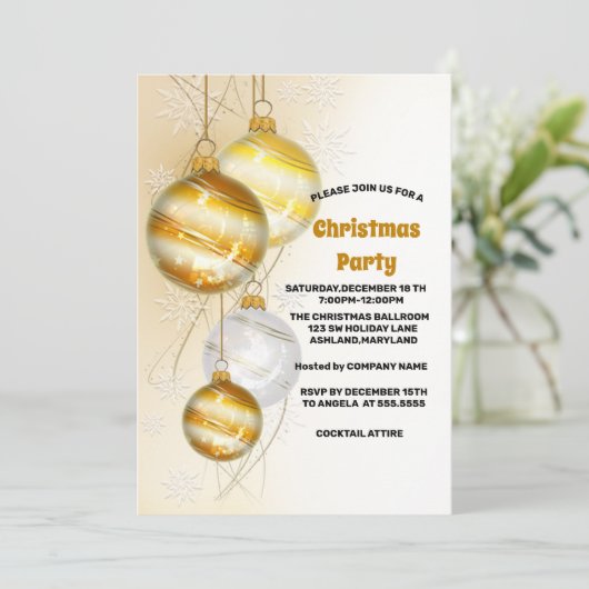 Trendy elegante kerstballen, kerstfeest inv kaart (Staand voorkant)