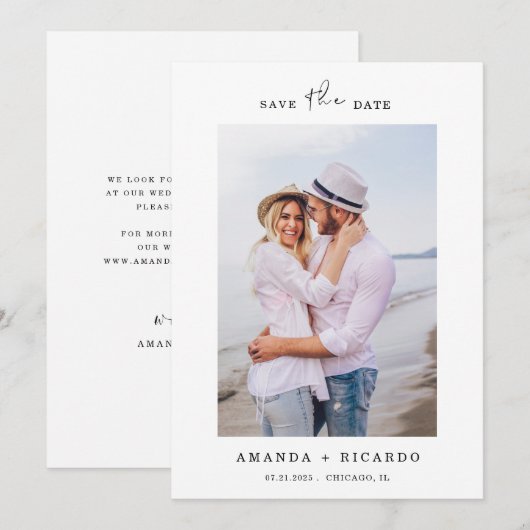 Trendy Elegante Minimalistische Fototrouwfoto Save The Date (Voorkant / Achterkant)