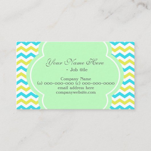 Trendy, elegante, moderne blauw & lime groene chev visitekaartje (Voorkant)