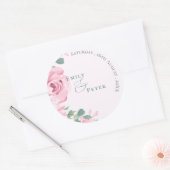 Trendy Elegante Mooie Roze Bloemige Bruiloft Ronde Sticker (Envelop)
