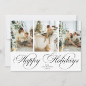 Trendy Elegante Script 3 Foto Collage Kerstmis Feestdagenkaart (Voorkant)