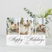 Trendy Elegante Script 3 Foto Collage Kerstmis Feestdagenkaart (Staand voorkant)