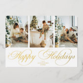Trendy Elegante Script 3 Foto Collage Kerstmis Folie Uitnodiging (Voorkant)